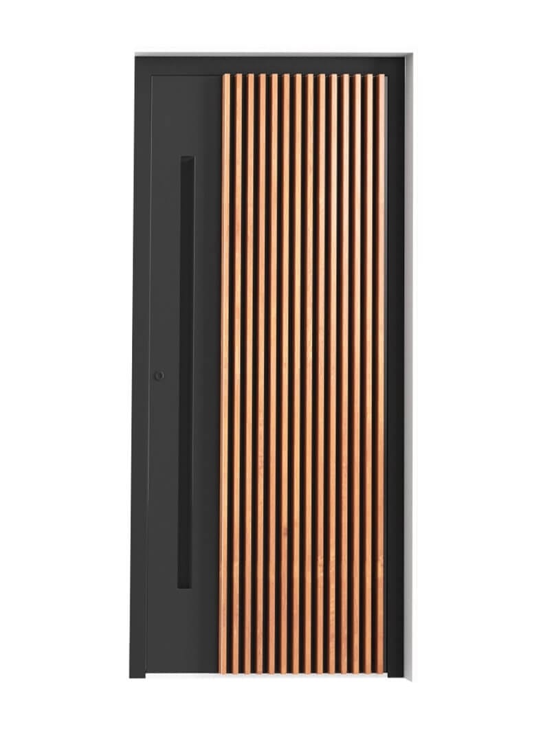 Sleek Horizontal Glass Strips for a Modern Front Door Design